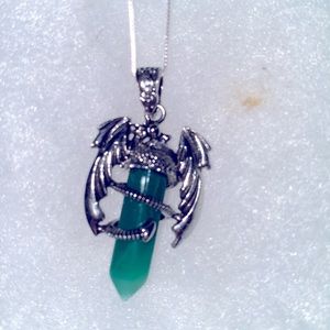 Boho Natural Jade Dragon 🐉 Sterling Silver 24” Necklace